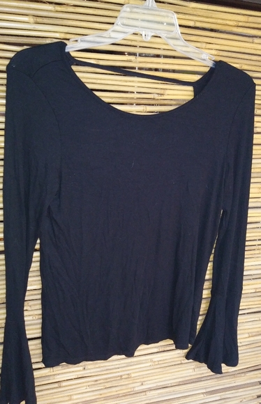 Chelsea Sky Tops - Chelsea Sky Black Bell Sleeve Crop Top XL Plus